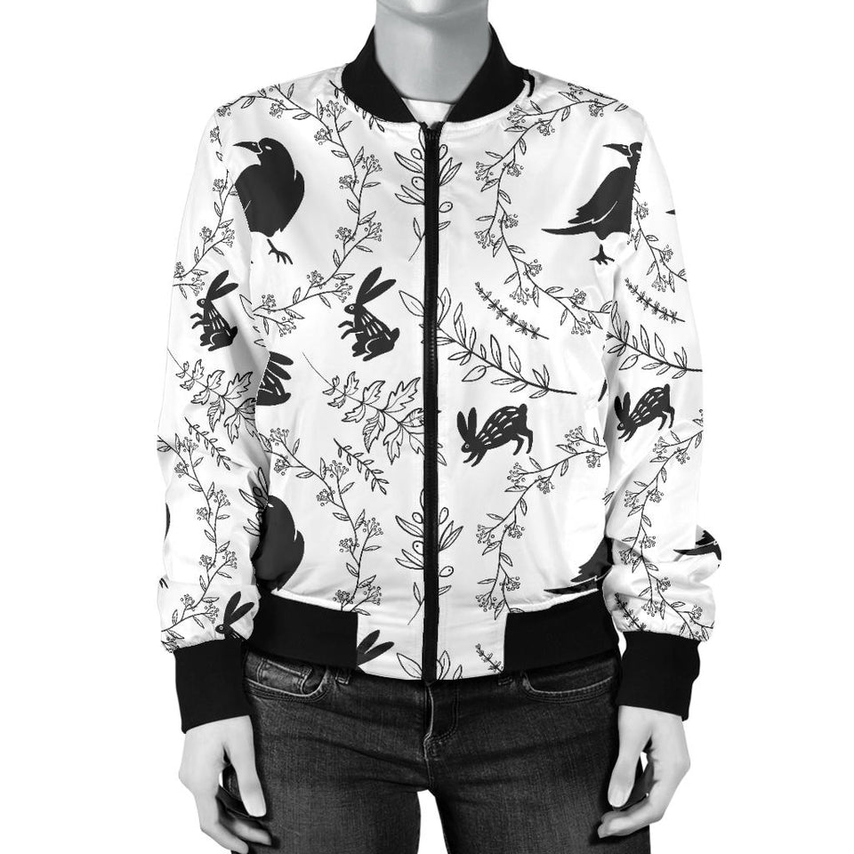 Crows Floral Wreath Rabbit Pattern Women'S Bomber Jacket