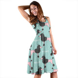 Poodle Dog Green Background Sleeveless Midi Dress