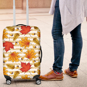 Maple Leaf Oak Leaf Acorns Beige Striped Background Luggage Covers