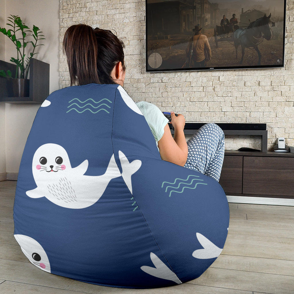 Cute White Baby Sea Lion Seal Pattern Bean Bag Cover