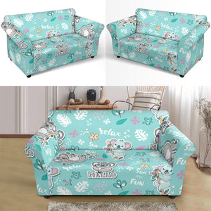 Cute Koalas Blue Background Pattern Loveseat Couch Slipcover