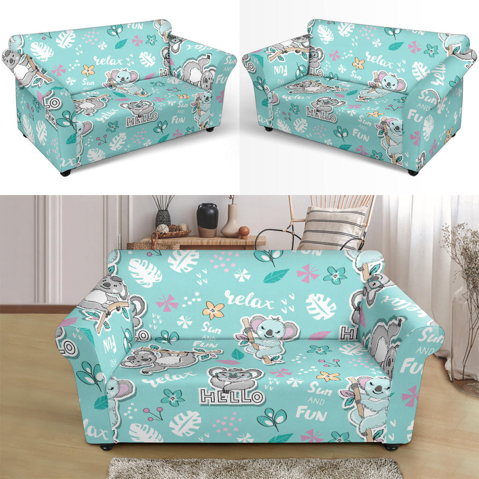 Cute Koalas Blue Background Pattern Loveseat Couch Slipcover