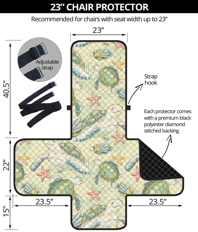 Hand drawn sea turtle fish pattern Chair Cover Protector