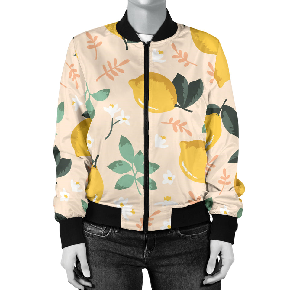 Lemon Flower Leave Pattern Women'S Bomber Jacket