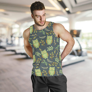Cute owls leaves pattern Men Tank Top