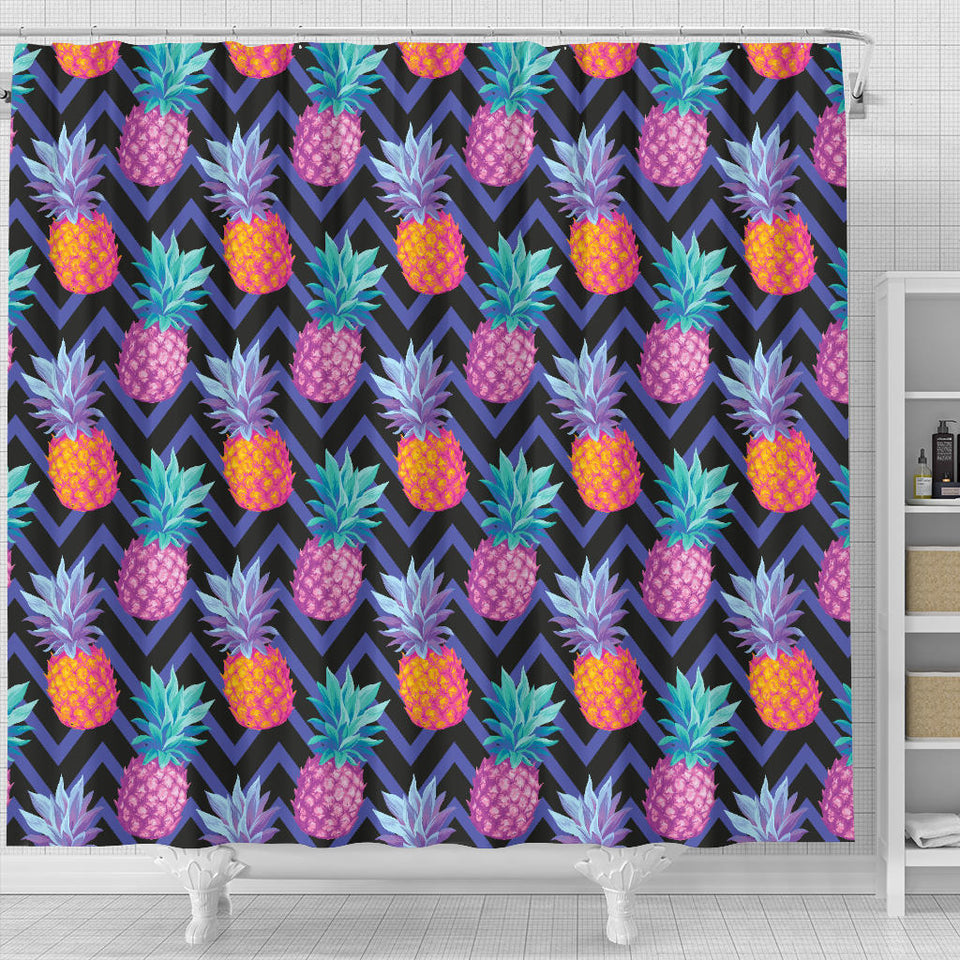 Pineapples Pattern Zigzag Background Shower Curtain Fulfilled In US