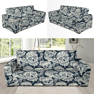 Sugar Skull Black White Pattern Sofa Slipcover