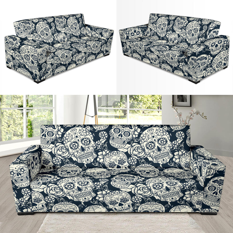 Sugar Skull Black White Pattern Sofa Slipcover