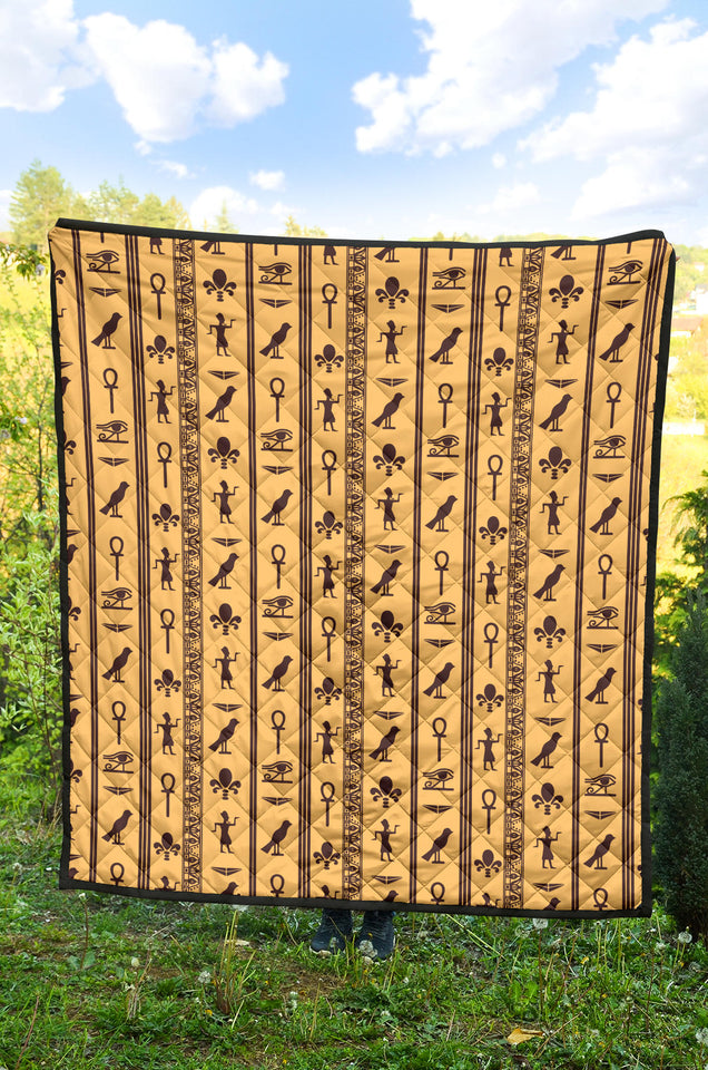 Egypt Hieroglyphics Pattern Print Design 02 Premium Quilt