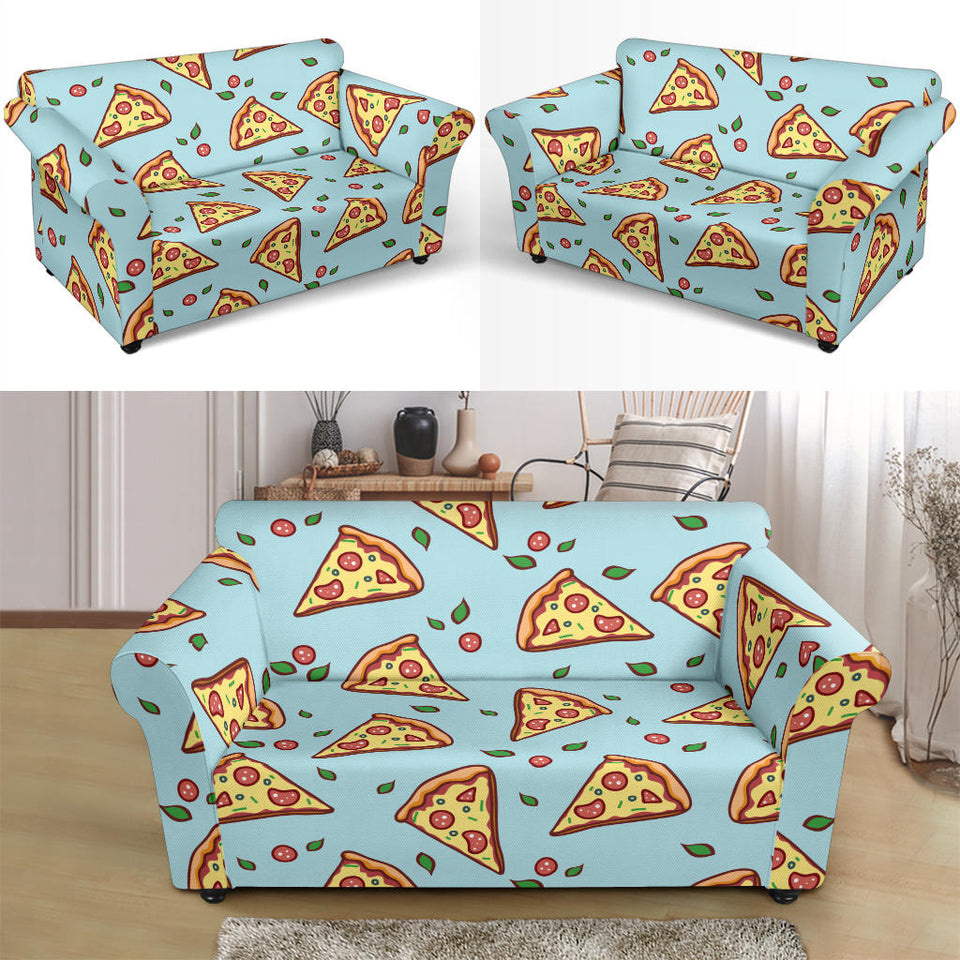 Hand Drawn Pizza Blue Background Loveseat Couch Slipcover