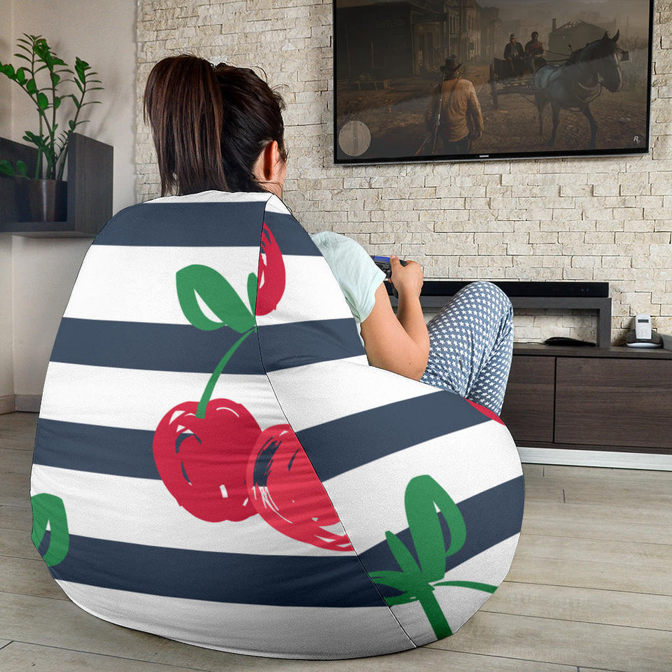 Hand Drawn Cherry Pattern Striped Background Bean Bag Cover