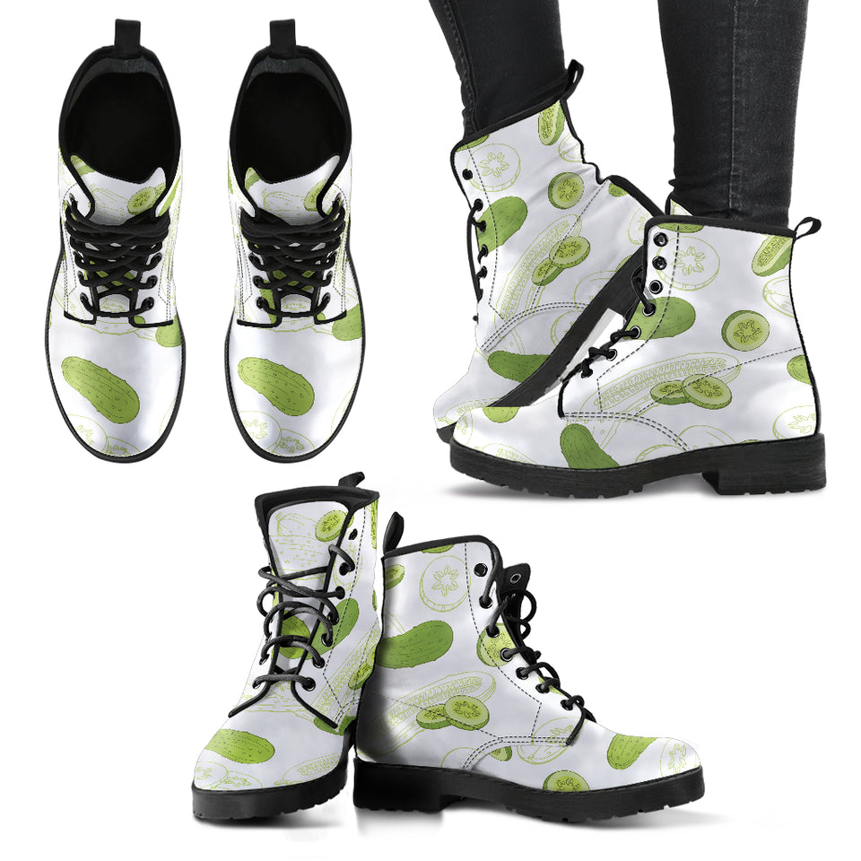 Cucumber Sketch Pattern Leather Boots