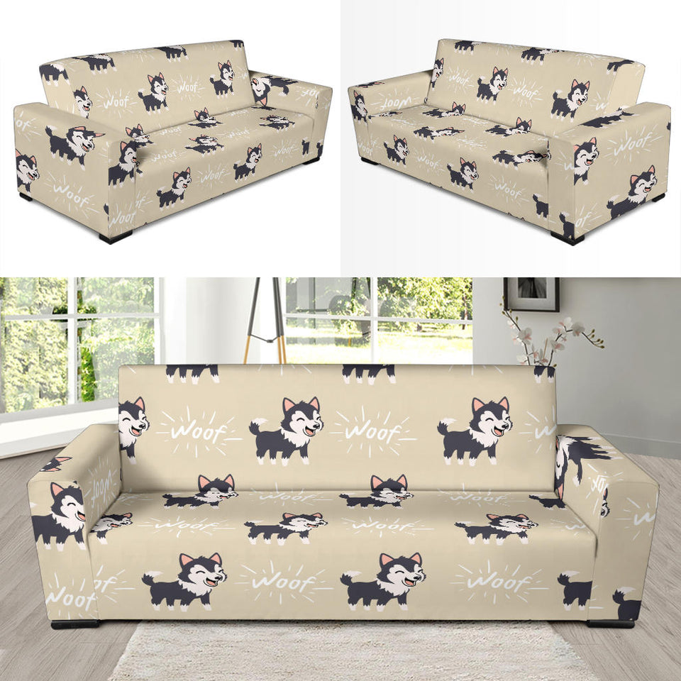 Cute Siberian Husky Sofa Slipcover