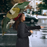 Japanese Cranes Flying Forest Dot Pattern Umbrella