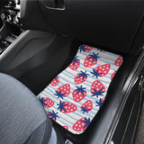 Strawberry Pattern Blue Lines Background Front And Back Car Mats