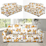 Cute Dog Corgi Striped Background Pattern Sofa Slipcover
