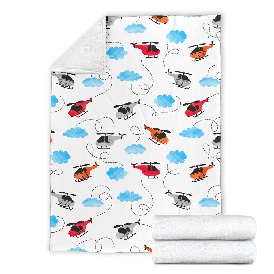Watercolor Helicopter Cloud Pattern Premium Blanket