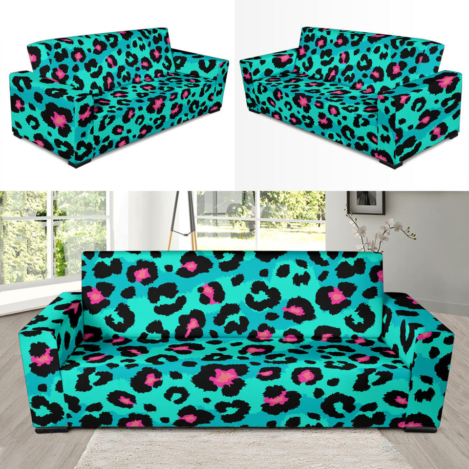 Green Leopard Skin Print Pattern Sofa Slipcover