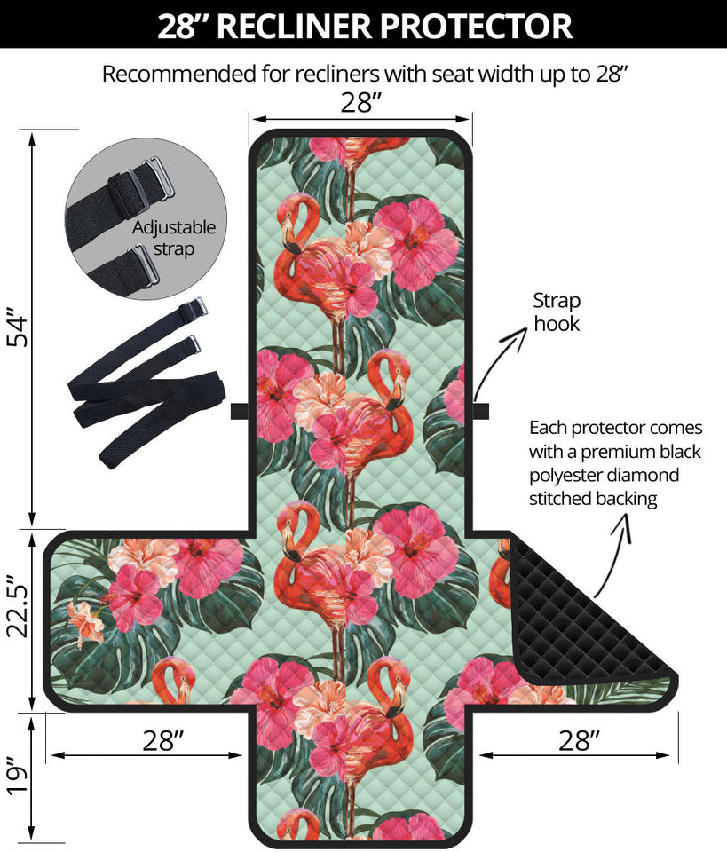 Beautiful flamingo tropical palm leaves hibiscus pateern background Recliner Cover Protector