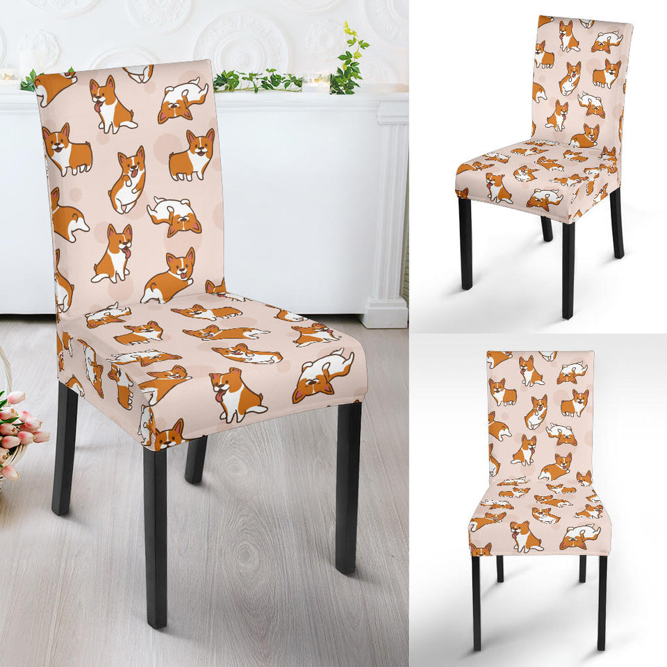 Cute Corgis Pattern Pink Background Dining Chair Slipcover