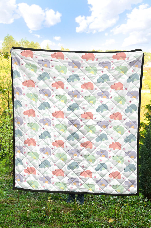 Hippopotamus Pattern Print Design 03 Premium Quilt
