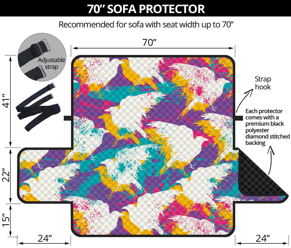 Colorful crow illustration pattern Sofa Cover Protector