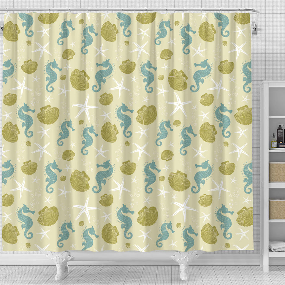 Seahorse Shell Starfish Pattern Background Shower Curtain Fulfilled In US