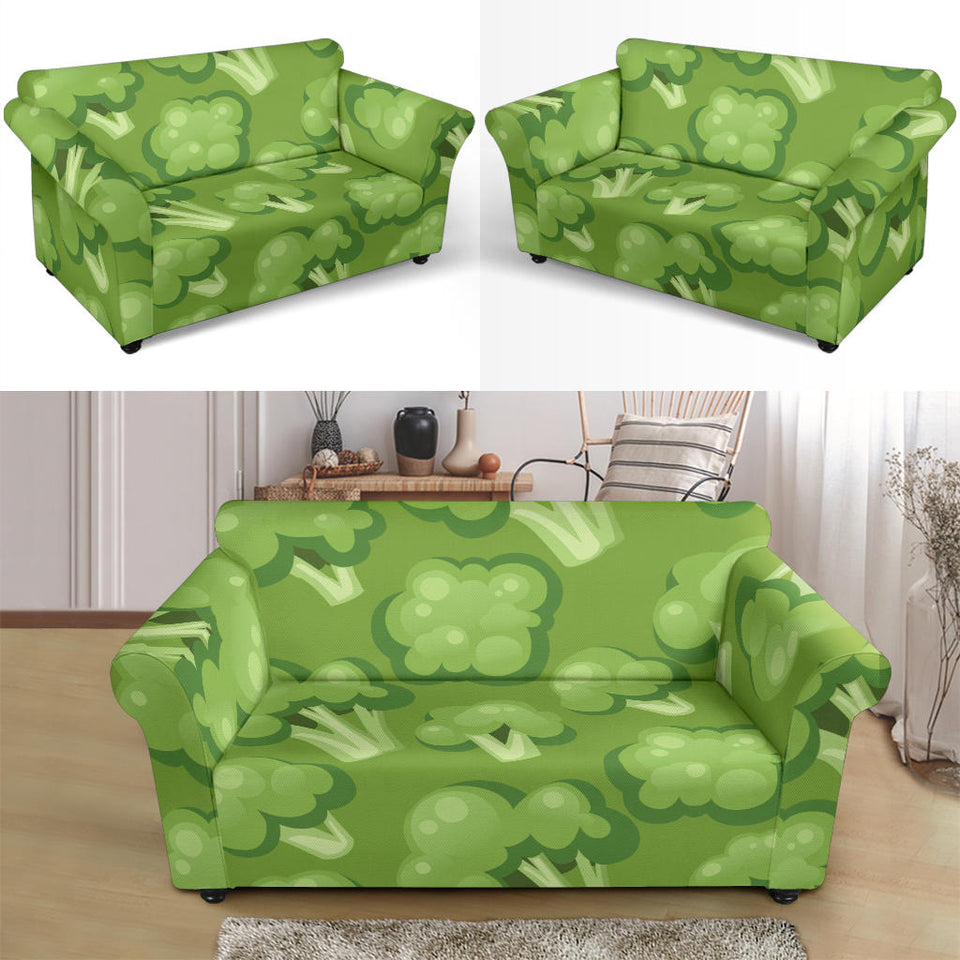 Broccoli Pattern Green Background Loveseat Couch Slipcover