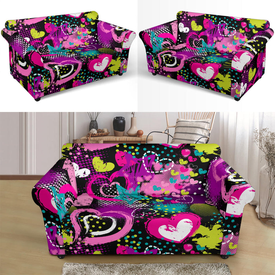 Heart Dot Wave Star Creative Design Pattern Loveseat Couch Slipcover