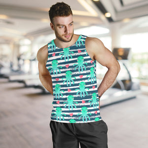 Cute octopuses heart striped background Men Tank Top