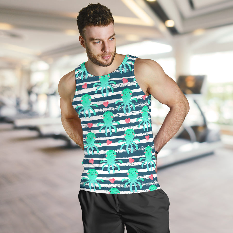 Cute octopuses heart striped background Men Tank Top