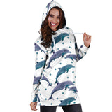 Dolphins Pattern Dotted Background Women'S Hoodie Dress