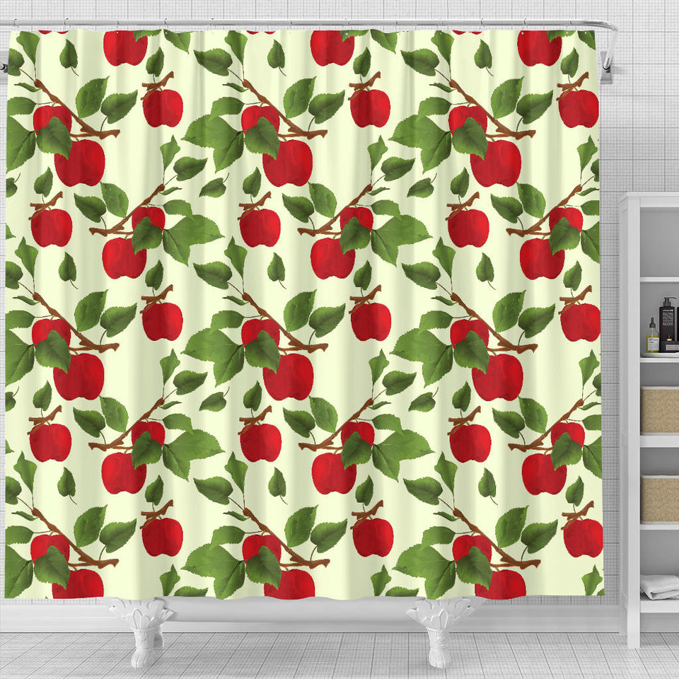 Red Apples Leaves Pattern Shower Curtain Fulfilled In US