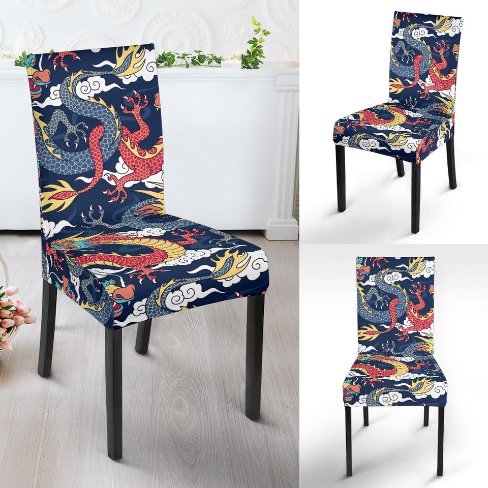 Blue Red Dragon Cloud Pattern Dining Chair Slipcover