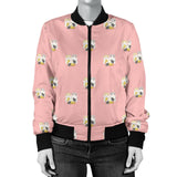 Cute Hamster Cheese Pattern Pink Background Women'S Bomber Jacket