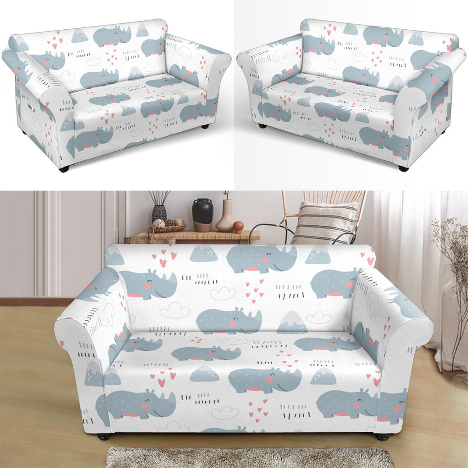 Cute Rhino Heart Pattern Loveseat Couch Slipcover