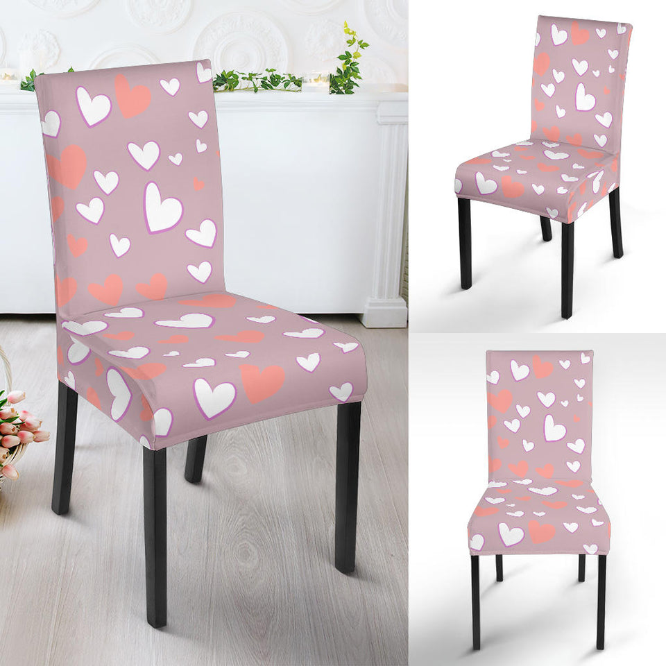Coral White Heart Pattern Dining Chair Slipcover