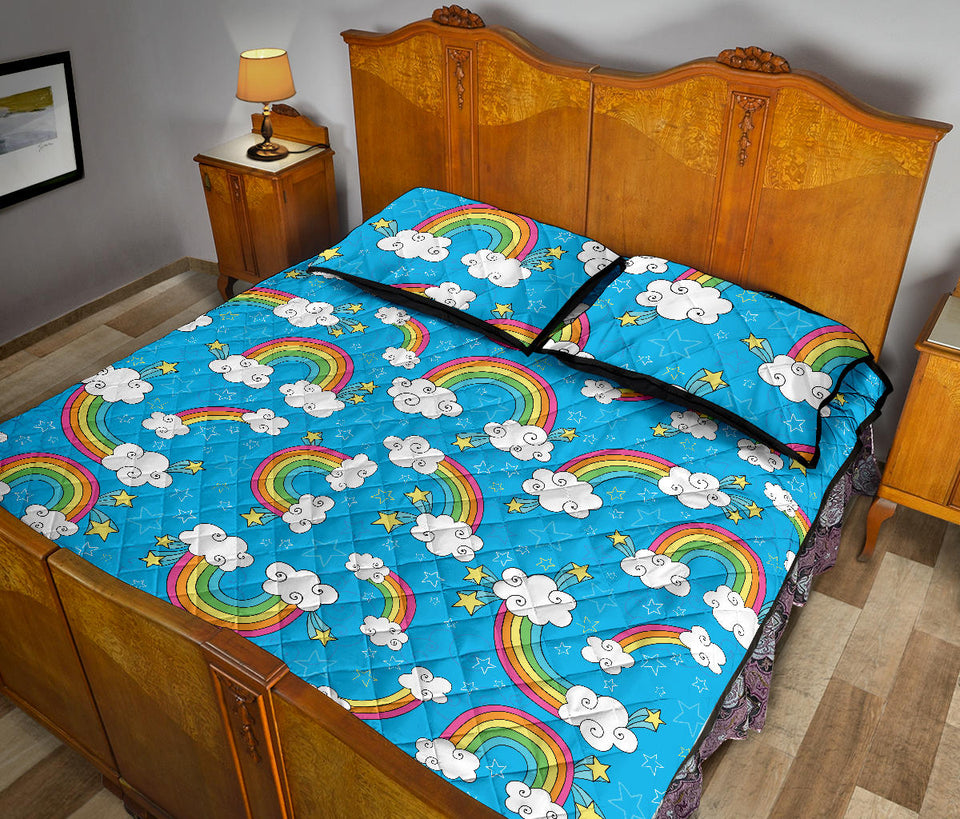 Rainbows Sky Clouds Pattern Quilt Bed Set