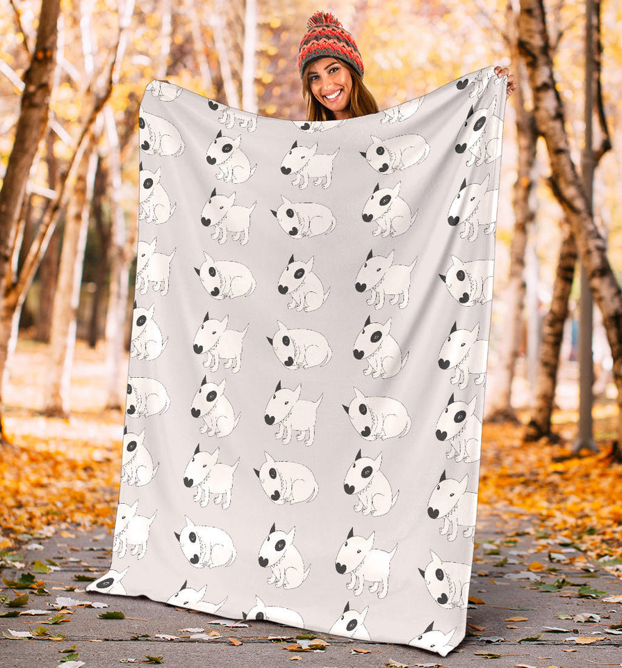 Bull Terrier Pattern Print Design 01 Premium Blanket