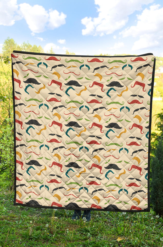 Mustache Beard Pattern Print Design 03 Premium Quilt