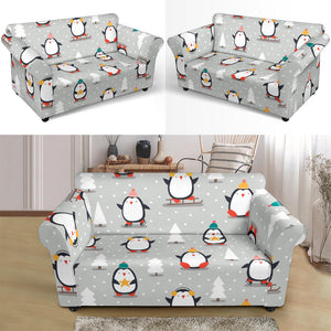 Cute Penguin Christmas Pattern Loveseat Couch Slipcover