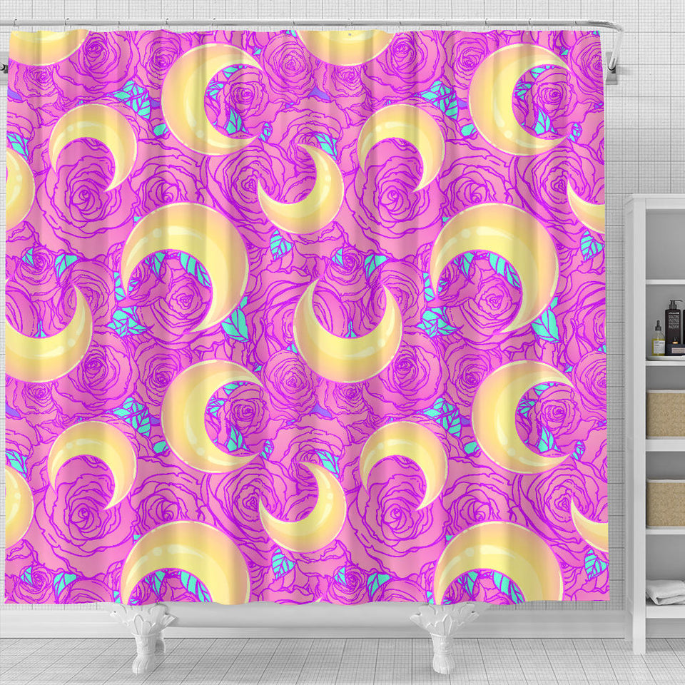 Moon Pink Rose Background Shower Curtain Fulfilled In US