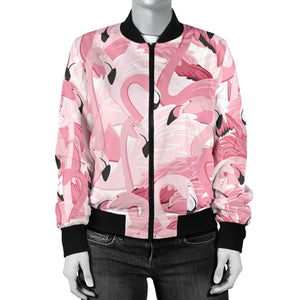 Pink Flamingos Pattern Background Women'S Bomber Jacket