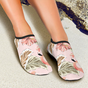 Pink Flamingo Birds Pineapples Hibiscus Flower Pattern Aqua Shoes