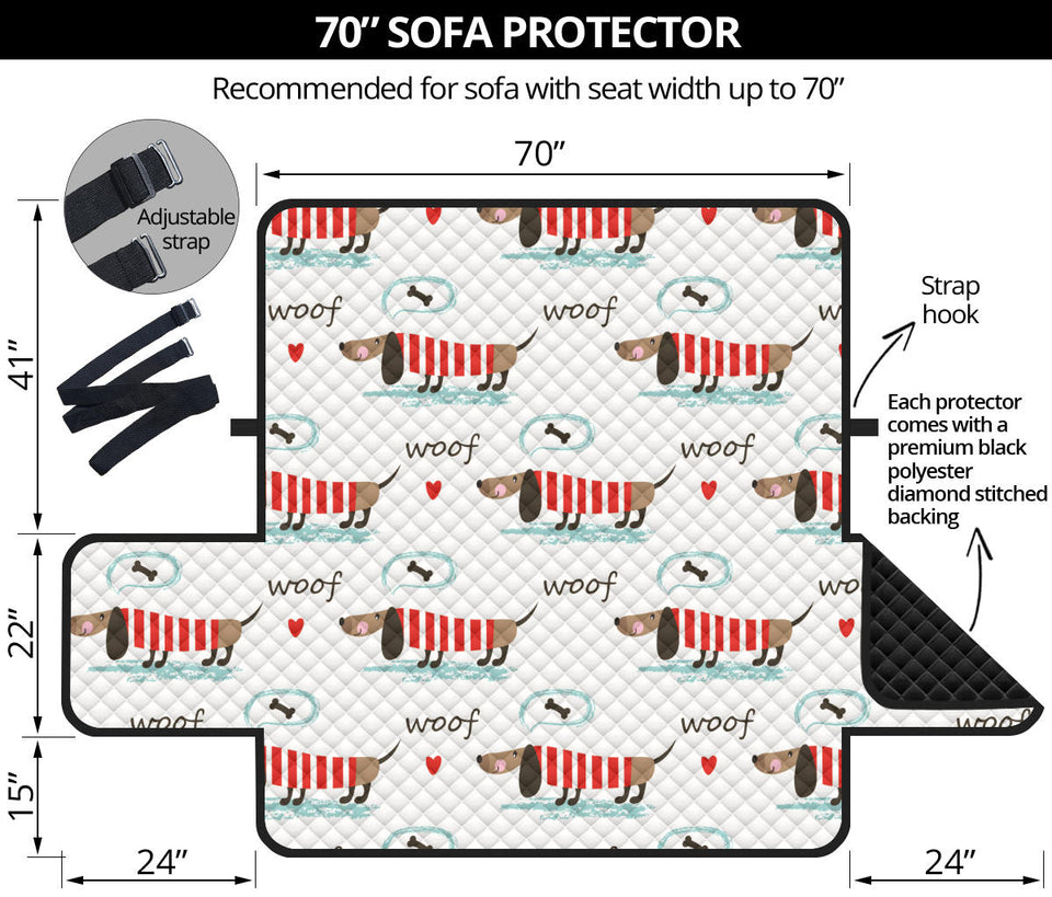 Cute dachshund bone pattern Sofa Cover Protector