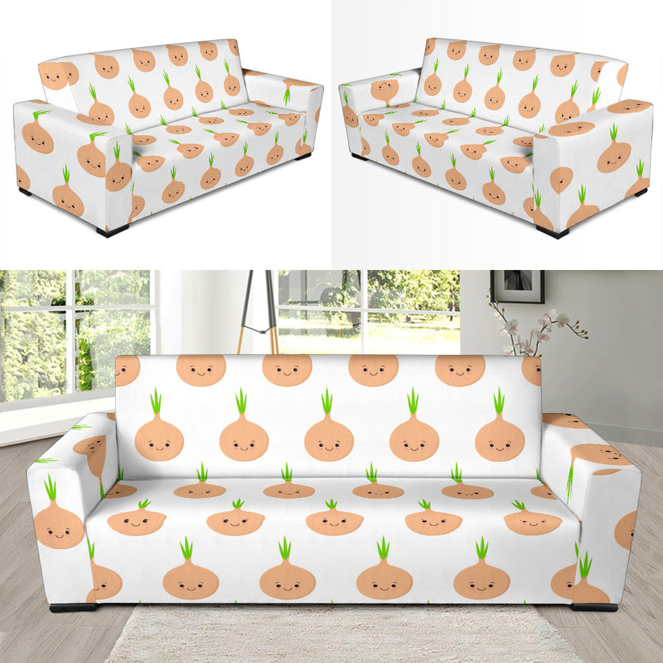 Cute Onions Smiling Faces Sofa Slipcover