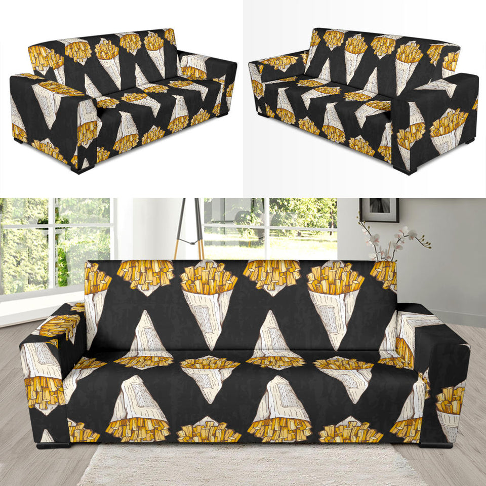 French Fries Dark Background Sofa Slipcover