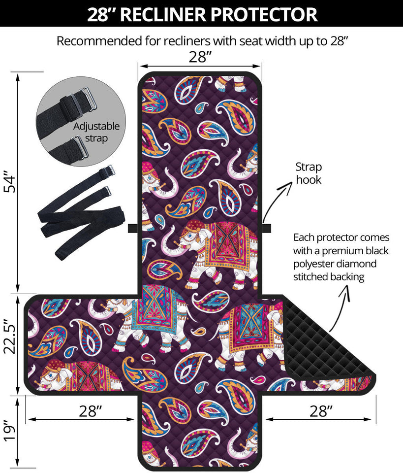 Elephant indian style ornament pattern Recliner Cover Protector