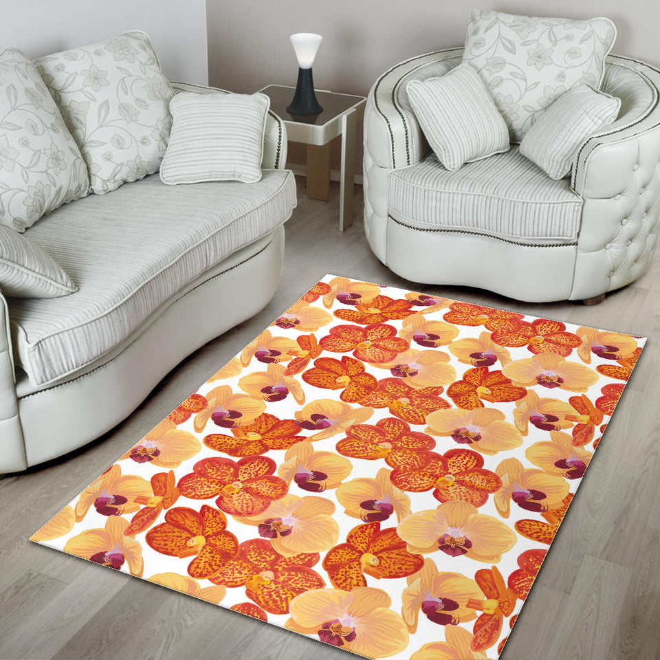 Orange Yellow Orchid Flower Pattern Background Area Rug