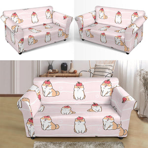 Cute Shiba Inu Dog Apple Pattern Loveseat Couch Slipcover